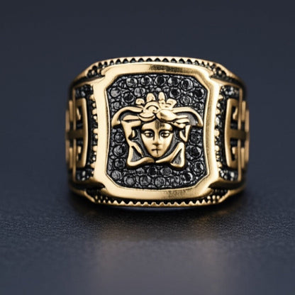 THE MEN THING Rings Royal Series - HELLENIC HYDRA RING - Pure Stainless Steel Men’s Gold-Plated Ring – Statement Luxury Jewelry (Size : -20-23-25)