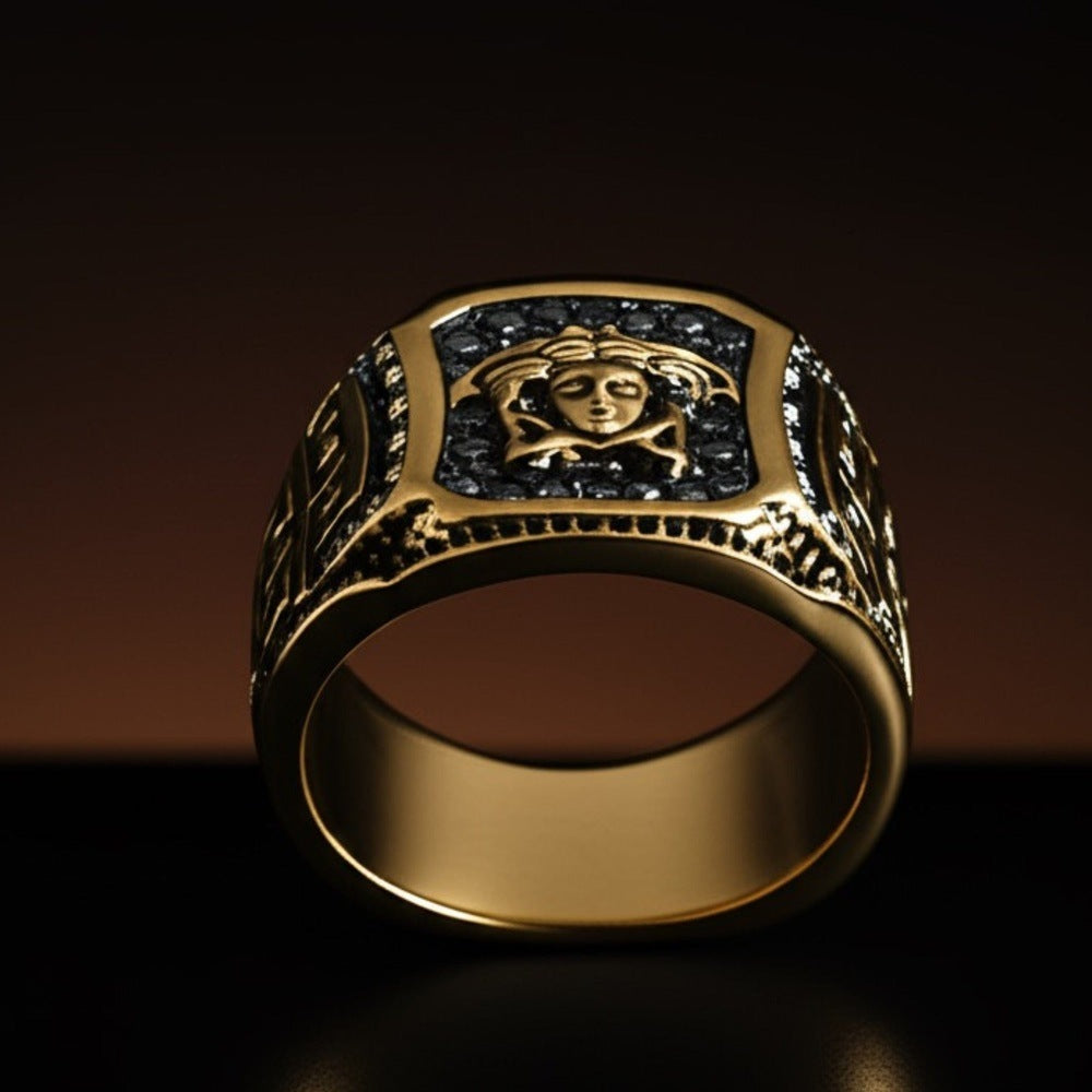 THE MEN THING Rings Royal Series - HELLENIC HYDRA RING - Pure Stainless Steel Men’s Gold-Plated Ring – Statement Luxury Jewelry (Size : -20-23-25)