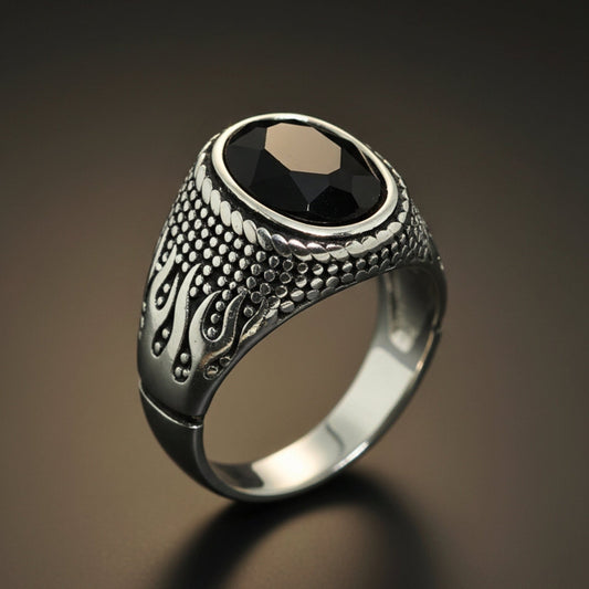 THE MEN THING Rings Royal Series - HELLFIRE OBSIDIAN RING - Pure Stainless Steel Men’s Steel-Plated Ring – Statement Luxury Jewelry (Size : 15-19-22-25-27-30)