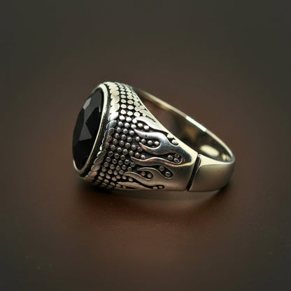 THE MEN THING Rings Royal Series - HELLFIRE OBSIDIAN RING - Pure Stainless Steel Men’s Steel-Plated Ring – Statement Luxury Jewelry (Size : 15-19-22-25-27-30)