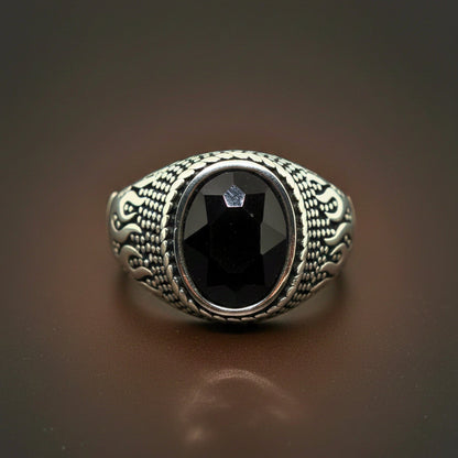 THE MEN THING Rings Royal Series - HELLFIRE OBSIDIAN RING - Pure Stainless Steel Men’s Steel-Plated Ring – Statement Luxury Jewelry (Size : 15-19-22-25-27-30)