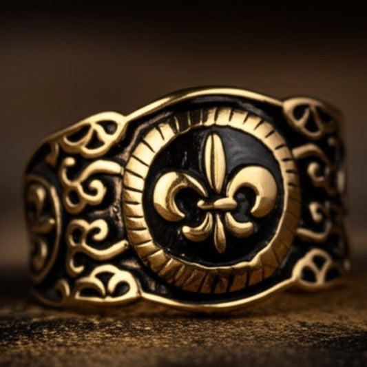 THE MEN THING Rings Royal Series - HERALD RING - Pure Stainless Steel Men’s Gold-Plated Ring – Statement Luxury Jewelry (Size : 19-21-24)