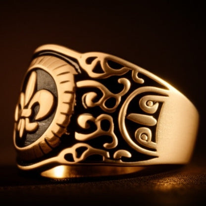 THE MEN THING Rings Royal Series - HERALD RING - Pure Stainless Steel Men’s Gold-Plated Ring – Statement Luxury Jewelry (Size : 19-21-24)