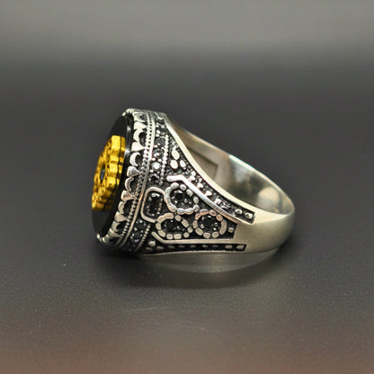 THE MEN THING Rings Royal Series - IMPERIAL GLYPH RING - Pure Stainless Steel Men’s Steel-Gold-Plated Ring – Statement Luxury Jewelry (Size : 17-21-22-26-27)