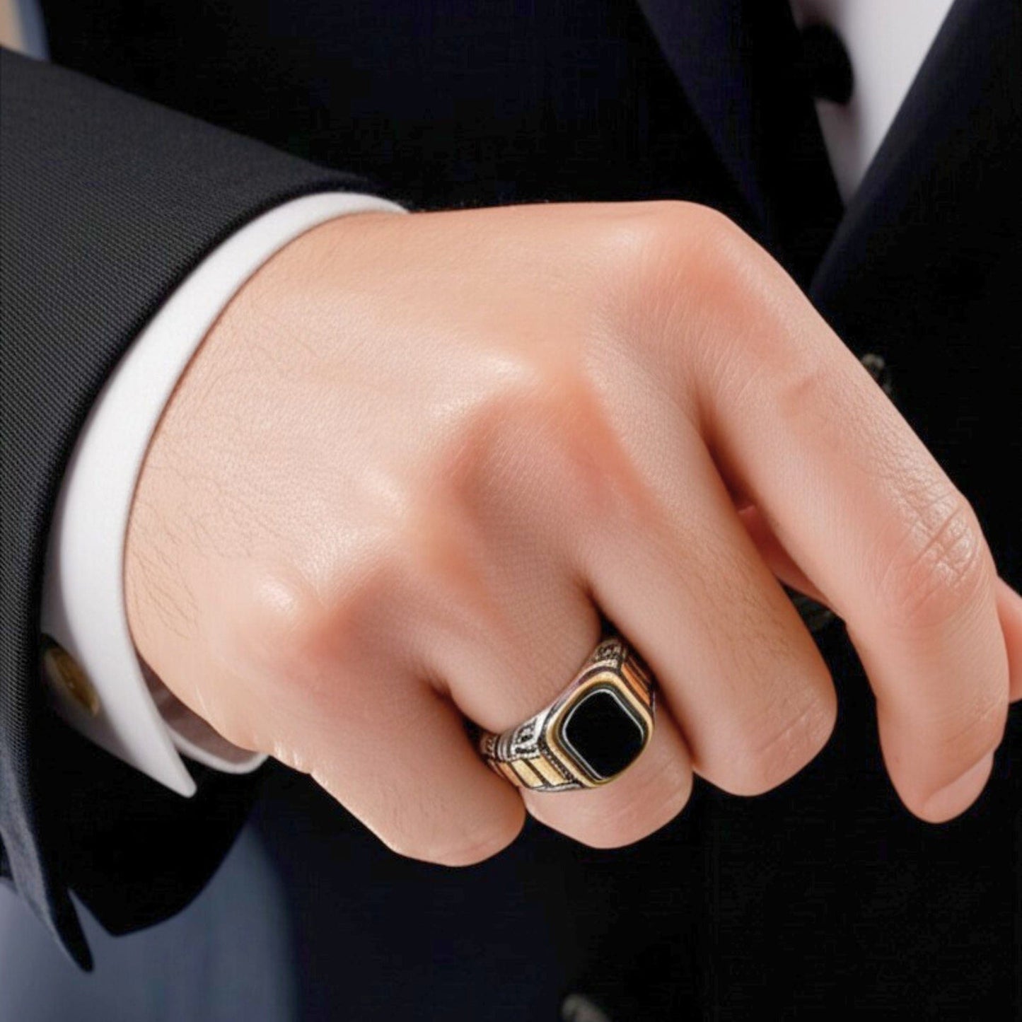 THE MEN THING Rings Royal Series - IMPERIUM LEGION RING - Pure Stainless Steel Men’s Steel-Gold-Plated Ring – Statement Luxury Jewelry (Size : 17-22-27)