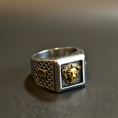 THE MEN THING Rings Royal Series - IMPERIUM LION RING - Pure Stainless Steel Men’s Gold-Plated Ring – Statement Luxury Jewelry (Size : 15-16-19-21-24-26)