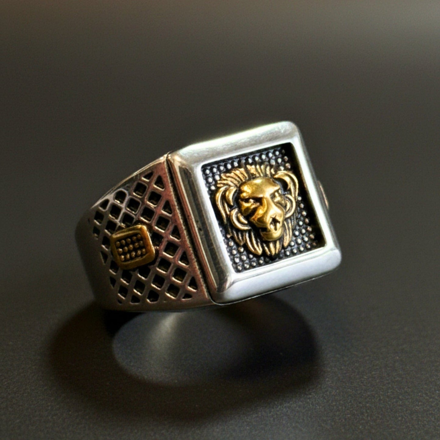 THE MEN THING Rings Royal Series - IMPERIUM LION RING - Pure Stainless Steel Men’s Gold-Plated Ring – Statement Luxury Jewelry (Size : 15-16-19-21-24-26)