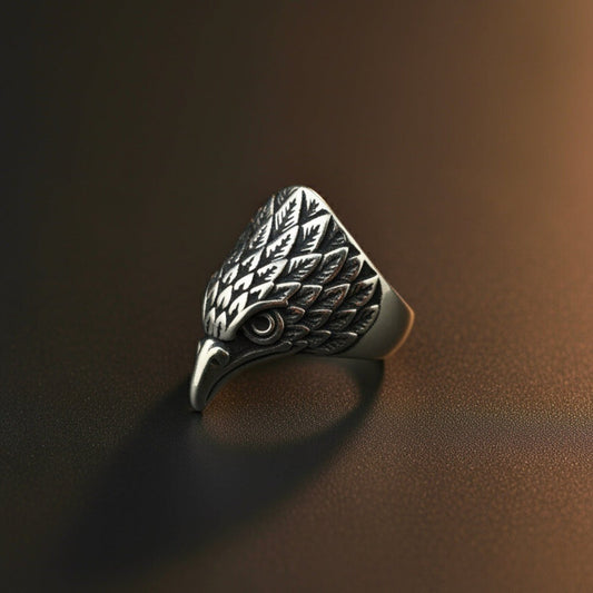 THE MEN THING Rings Royal Series - IRON HAWK RING - Pure Stainless Steel Men’s Steel-Plated Ring – Statement Luxury Jewelry (Size :15-18-20-25-26-28-30)