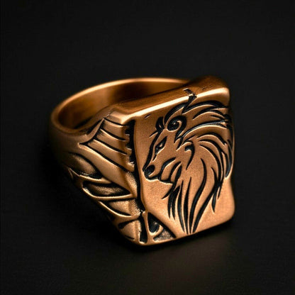 THE MEN THING Rings Royal Series - LION FLARE RING - Pure Stainless Steel Men’s Rose Gold-Plated Ring – Statement Luxury Jewelry (Size : 19-21-23)