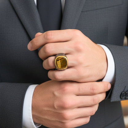 THE MEN THING Rings Royal Series - LUNAR EMBER RING - Pure Stainless Steel Men’s Steel-Gold-Plated Ring – Statement Luxury Jewelry (Size :15-16-17-18-21-22-23-25-26-27-28)