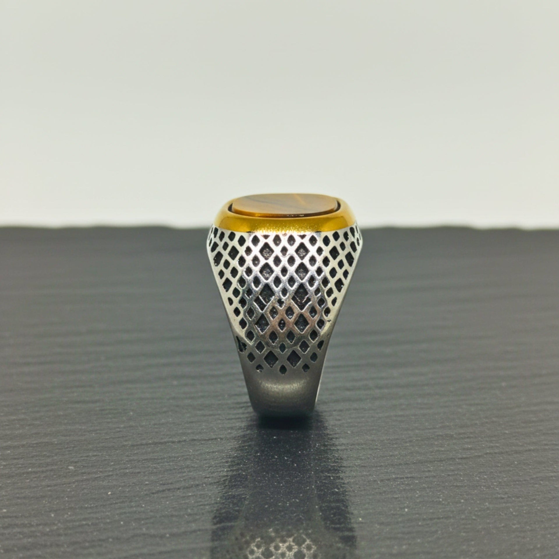THE MEN THING Rings Royal Series - LUNAR EMBER RING - Pure Stainless Steel Men’s Steel-Gold-Plated Ring – Statement Luxury Jewelry (Size :15-16-17-18-21-22-23-25-26-27-28)