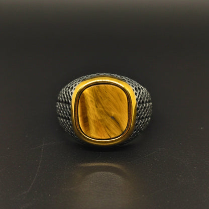 THE MEN THING Rings Royal Series - LUNAR EMBER RING - Pure Stainless Steel Men’s Steel-Gold-Plated Ring – Statement Luxury Jewelry (Size :15-16-17-18-21-22-23-25-26-27-28)