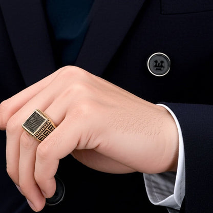 THE MEN THING Rings Royal Series - MAZE KING RING - Pure Stainless Steel Men’s Gold-Plated Ring – Statement Luxury Jewelry (Size : 20-24)