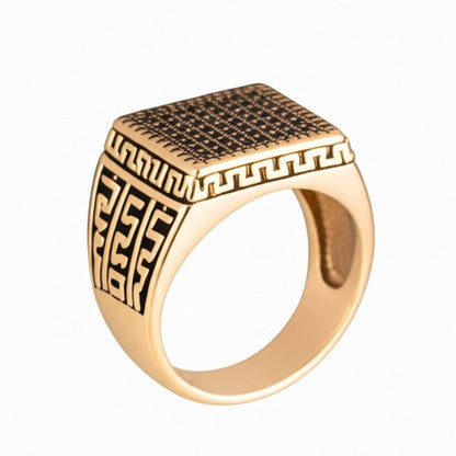 THE MEN THING Rings Royal Series - MAZE KING RING - Pure Stainless Steel Men’s Gold-Plated Ring – Statement Luxury Jewelry (Size : 20-24)