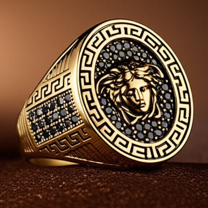 THE MEN THING Rings Royal Series - MEDUSA SIGNET RING - Pure Stainless Steel Men’s Gold-Plated Ring – Statement Luxury Jewelry (Size : 19-22-24)