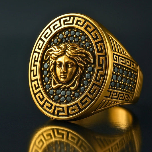 THE MEN THING Rings Royal Series - MEDUSA SIGNET RING - Pure Stainless Steel Men’s Gold-Plated Ring – Statement Luxury Jewelry (Size : 19-22-24)