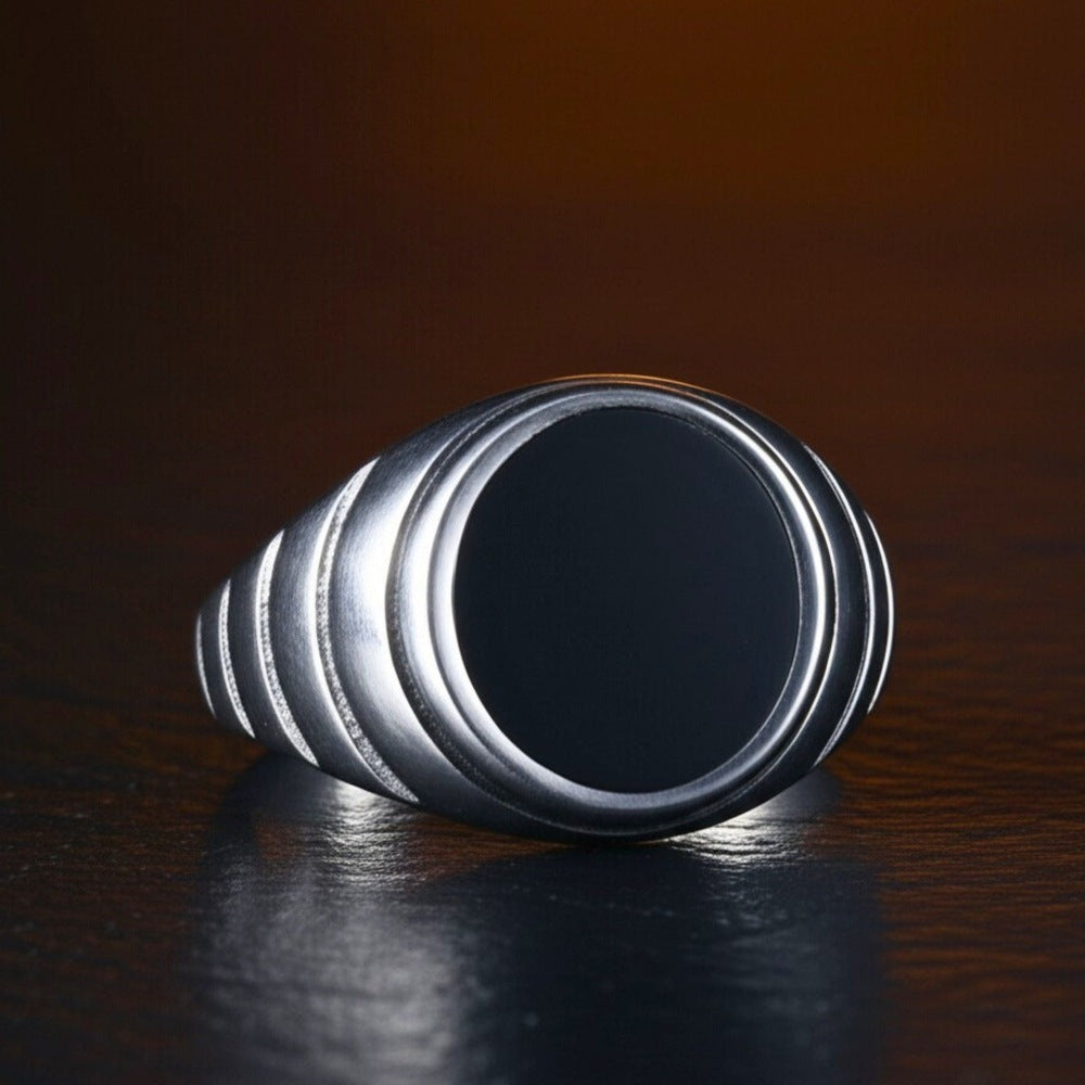 THE MEN THING Rings Royal Series - MIDNIGHT CITADEL RING - Pure Stainless Steel Men’s Steel-Plated Ring – Statement Luxury Jewelry (Size : 21-27)