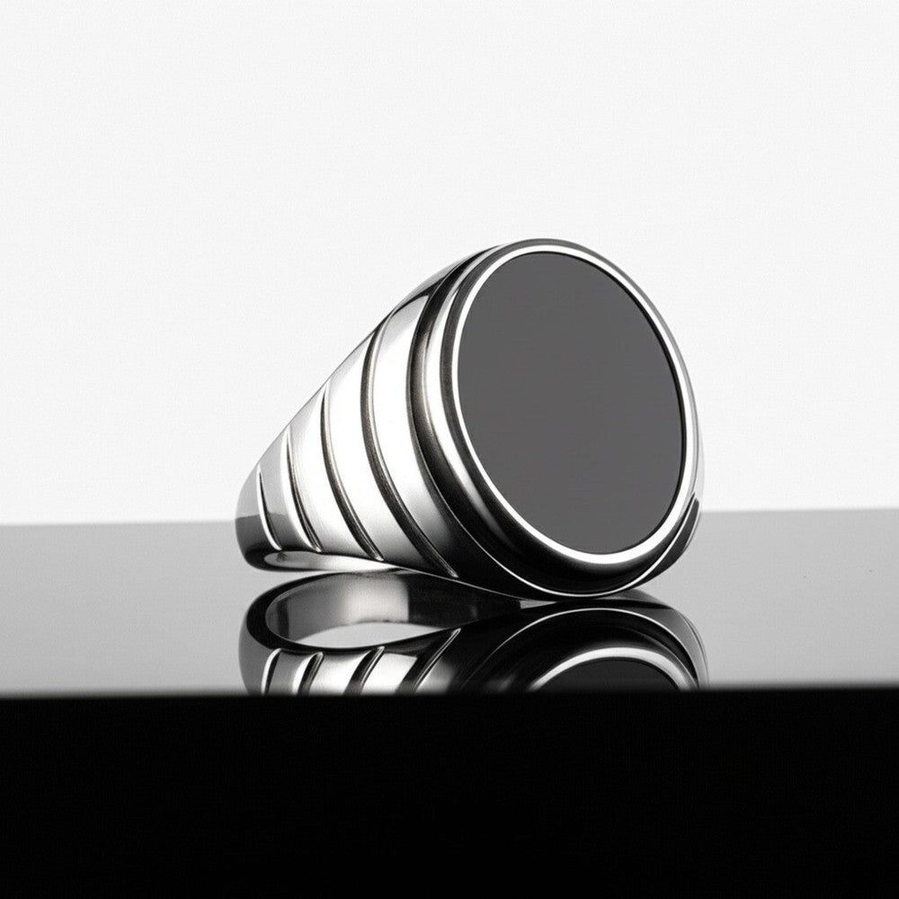 THE MEN THING Rings Royal Series - MIDNIGHT CITADEL RING - Pure Stainless Steel Men’s Steel-Plated Ring – Statement Luxury Jewelry (Size : 21-27)