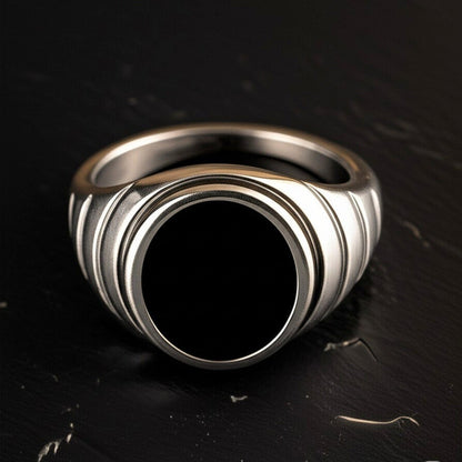 THE MEN THING Rings Royal Series - MIDNIGHT CITADEL RING - Pure Stainless Steel Men’s Steel-Plated Ring – Statement Luxury Jewelry (Size : 21-27)