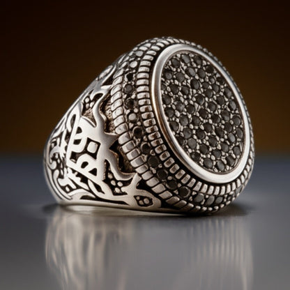 THE MEN THING Rings Royal Series - MIDNIGHT CREST RING - Pure Stainless Steel Men’s Steel-Plated Ring – Statement Luxury Jewelry (Size : 21-26)