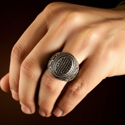 THE MEN THING Rings Royal Series - MIDNIGHT CREST RING - Pure Stainless Steel Men’s Steel-Plated Ring – Statement Luxury Jewelry (Size : 21-26)