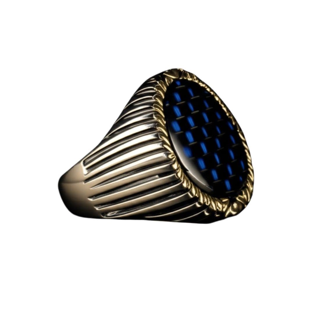 THE MEN THING Rings Royal Series - MIDNIGHT MATRIX RING - Pure Stainless Steel Men’s Steel-Gold-Plated Ring – Statement Luxury Jewelry (Size : 19-21-23)
