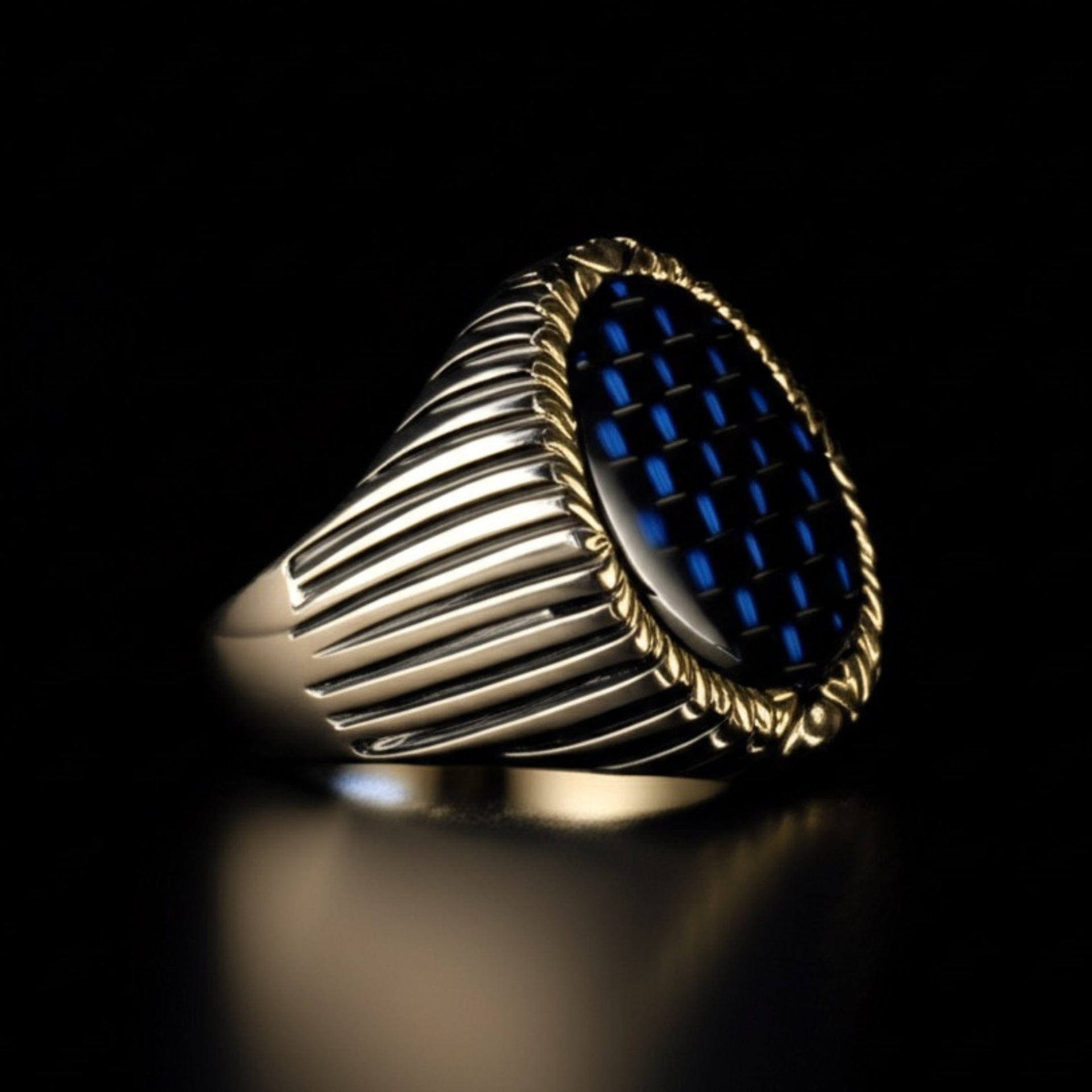 THE MEN THING Rings Royal Series - MIDNIGHT MATRIX RING - Pure Stainless Steel Men’s Steel-Gold-Plated Ring – Statement Luxury Jewelry (Size : 19-21-23)