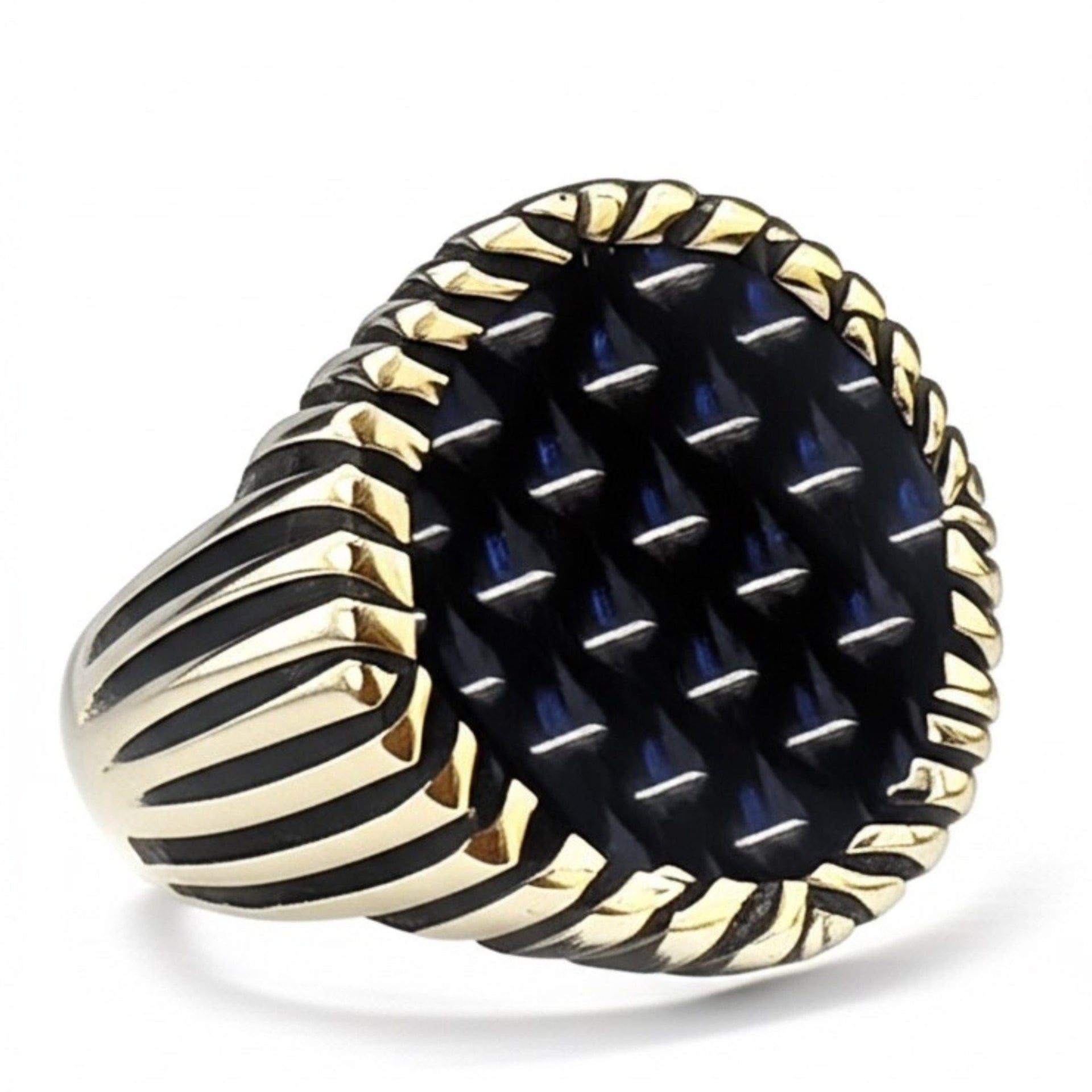 THE MEN THING Rings Royal Series - MIDNIGHT MATRIX RING - Pure Stainless Steel Men’s Steel-Gold-Plated Ring – Statement Luxury Jewelry (Size : 19-21-23)