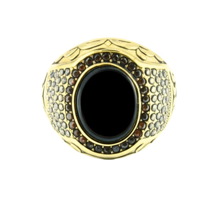 THE MEN THING Rings Royal Series - MIDNIGHT THRONE RING - Pure Stainless Steel Men’s Steel-Gold-Plated Ring – Statement Luxury Jewelry (Size : 16-17-22-26-27)