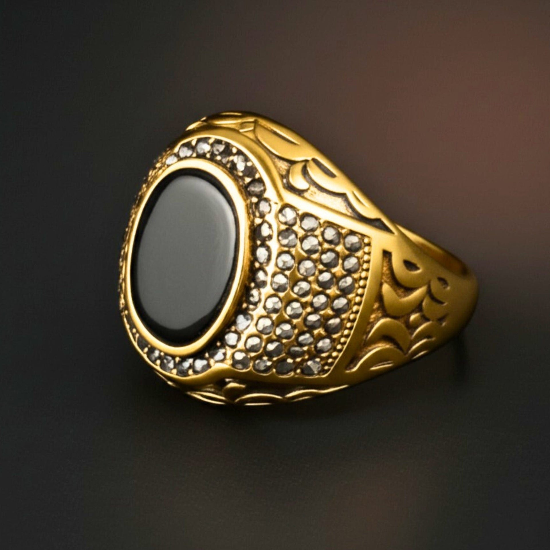 THE MEN THING Rings Royal Series - MIDNIGHT THRONE RING - Pure Stainless Steel Men’s Steel-Gold-Plated Ring – Statement Luxury Jewelry (Size : 16-17-22-26-27)