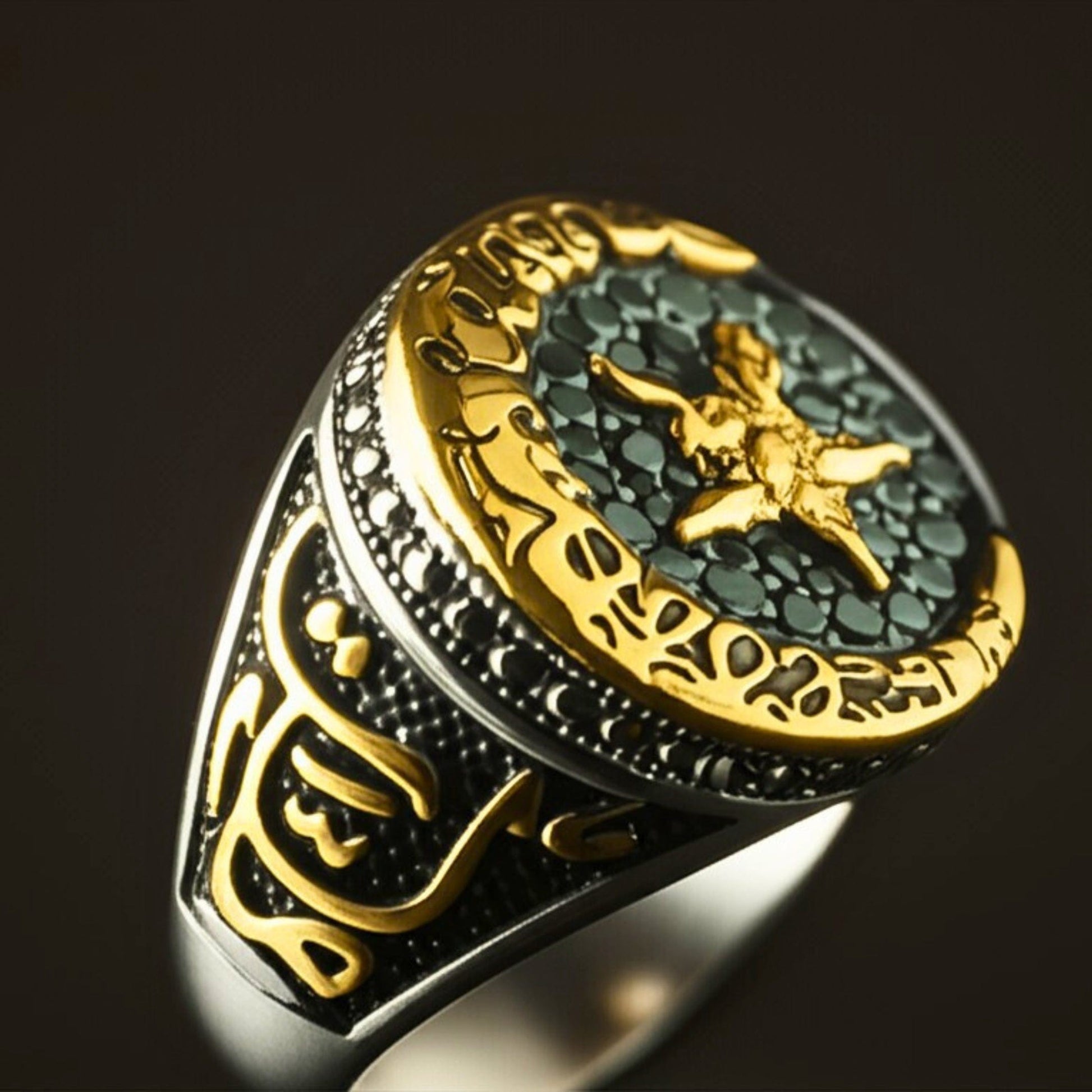 THE MEN THING Rings Royal Series - MOONCHANT RING - Pure Stainless Steel Men’s Steel-Gold-Plated Ring – Statement Luxury Jewelry (Size : 19-21-24)
