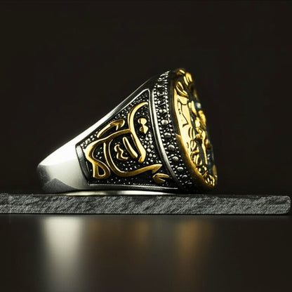 THE MEN THING Rings Royal Series - MOONCHANT RING - Pure Stainless Steel Men’s Steel-Gold-Plated Ring – Statement Luxury Jewelry (Size : 19-21-24)