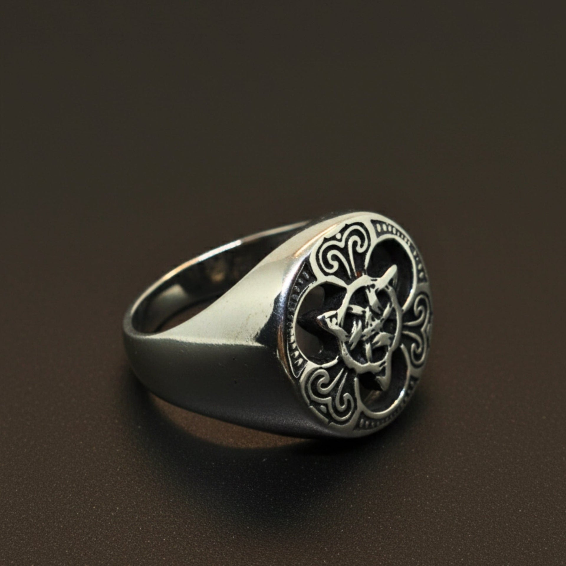 THE MEN THING Rings Royal Series - MYTHIC GUARDIAN SIGNET RING - Pure Stainless Steel Men’s Steel-Plated Ring – Statement Luxury Jewelry (Size :16-19-21-24-28-29-31)