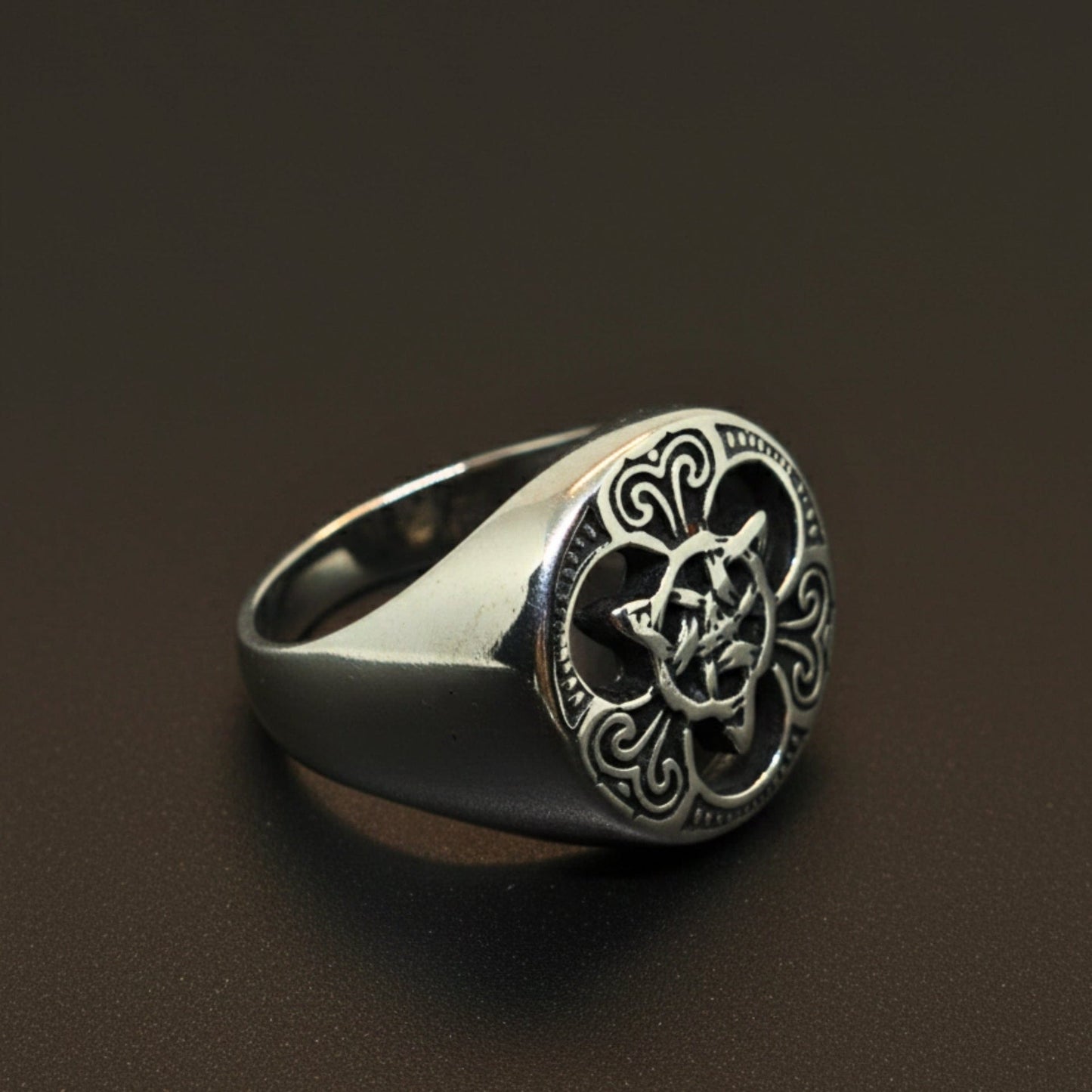 THE MEN THING Rings Royal Series - MYTHIC GUARDIAN SIGNET RING - Pure Stainless Steel Men’s Steel-Plated Ring – Statement Luxury Jewelry (Size :16-19-21-24-28-29-31)