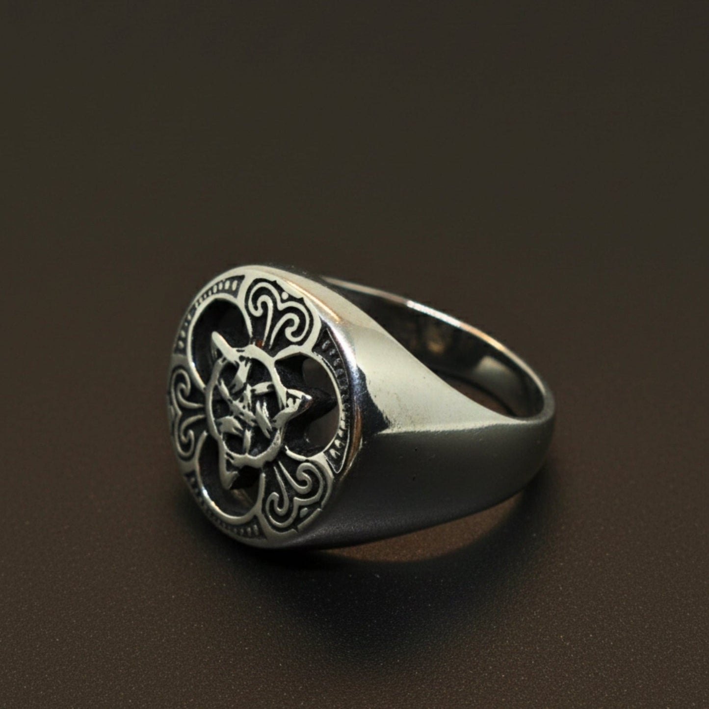 THE MEN THING Rings Royal Series - MYTHIC GUARDIAN SIGNET RING - Pure Stainless Steel Men’s Steel-Plated Ring – Statement Luxury Jewelry (Size :16-19-21-24-28-29-31)