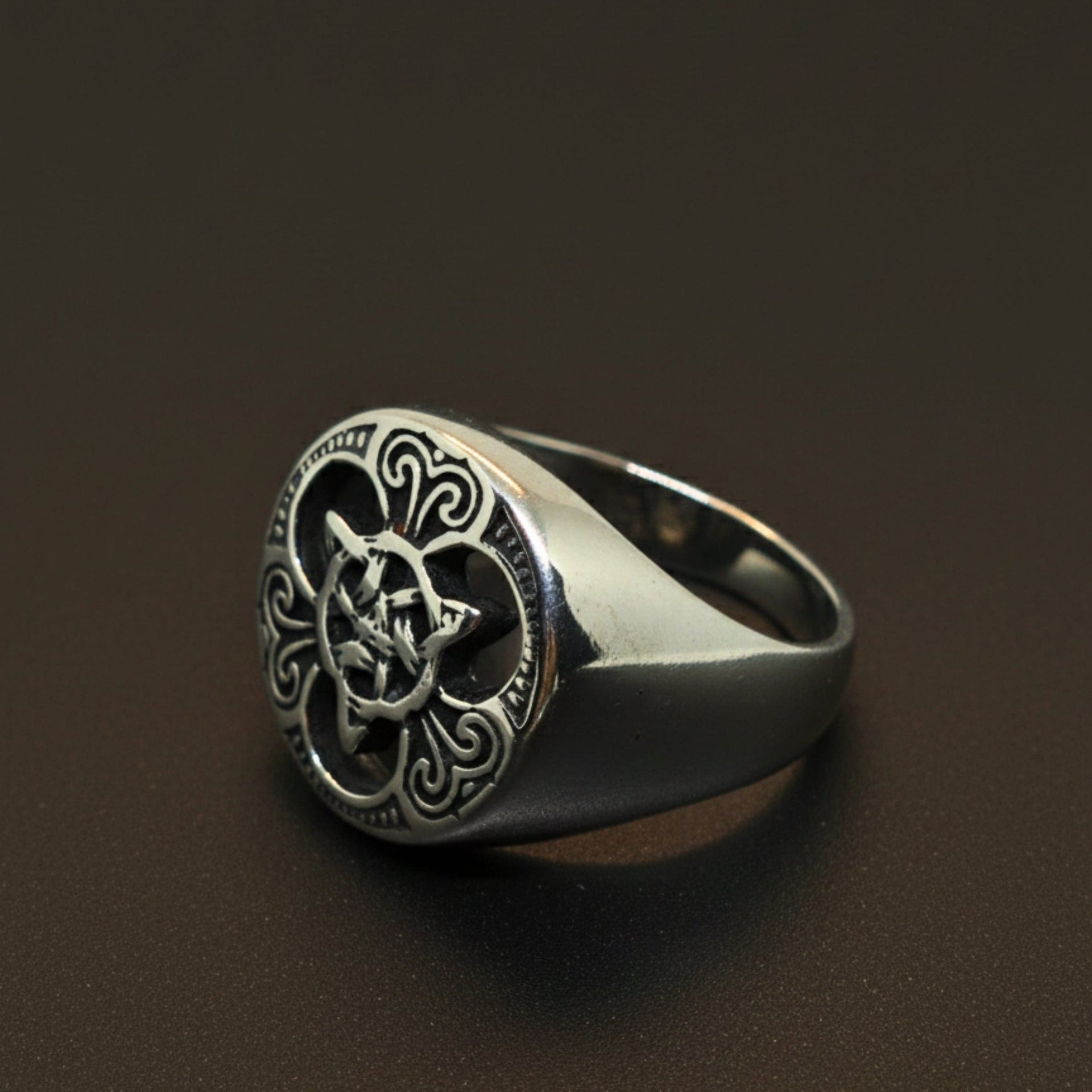 THE MEN THING Rings Royal Series - MYTHIC GUARDIAN SIGNET RING - Pure Stainless Steel Men’s Steel-Plated Ring – Statement Luxury Jewelry (Size :16-19-21-24-28-29-31)