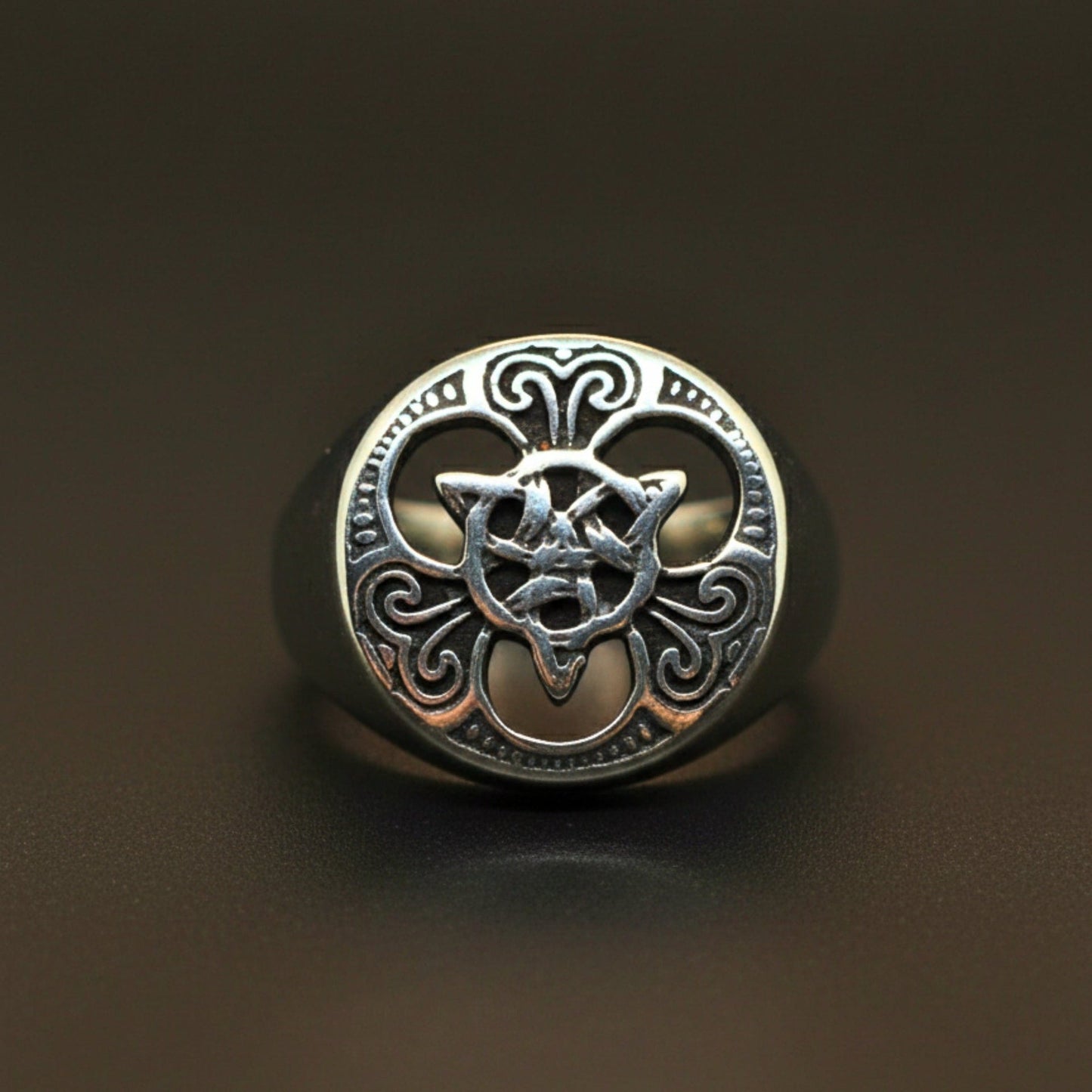 THE MEN THING Rings Royal Series - MYTHIC GUARDIAN SIGNET RING - Pure Stainless Steel Men’s Steel-Plated Ring – Statement Luxury Jewelry (Size :16-19-21-24-28-29-31)