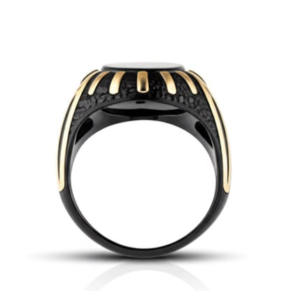 THE MEN THING Rings Royal Series - NIGHT EMPEROR RING - Pure Stainless Steel Men’s Black-Gold-Plated Ring – Statement Luxury Jewelry (Size : -19-21-27)