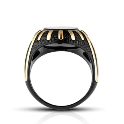 THE MEN THING Rings Royal Series - NIGHT EMPEROR RING - Pure Stainless Steel Men’s Black-Gold-Plated Ring – Statement Luxury Jewelry (Size : -19-21-27)