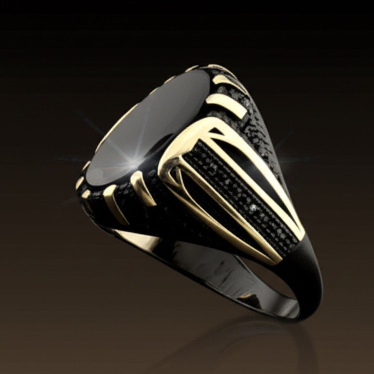 THE MEN THING Rings Royal Series - NIGHT EMPEROR RING - Pure Stainless Steel Men’s Black-Gold-Plated Ring – Statement Luxury Jewelry (Size : -19-21-27)