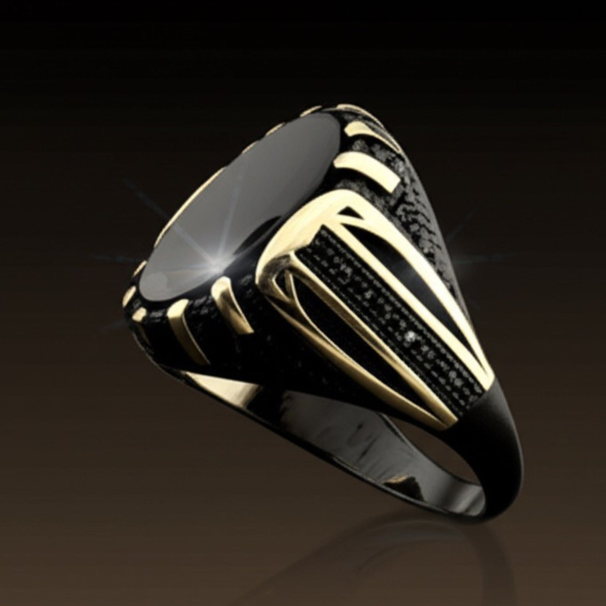 THE MEN THING Rings Royal Series - NIGHT EMPEROR RING - Pure Stainless Steel Men’s Black-Gold-Plated Ring – Statement Luxury Jewelry (Size : -19-21-27)