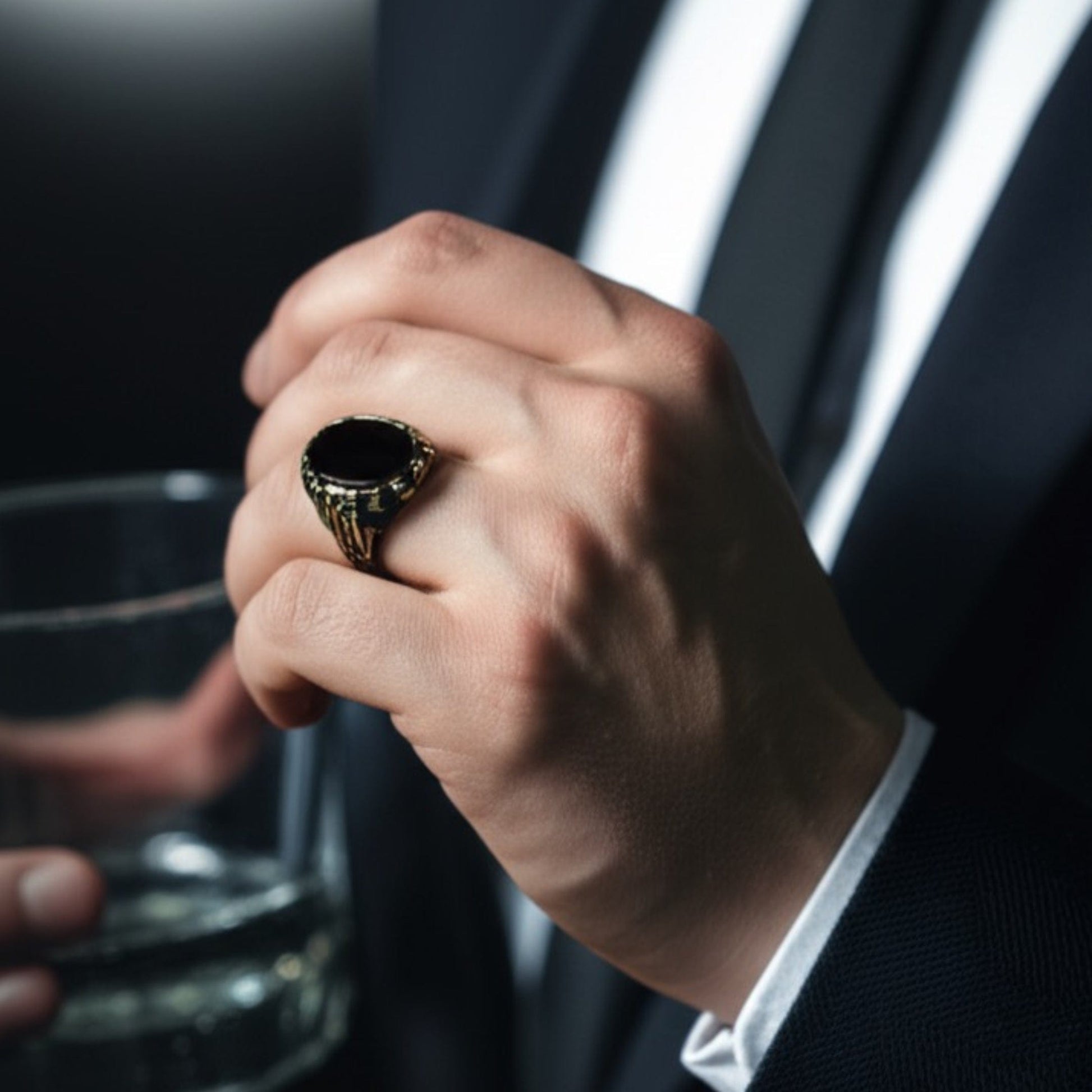 THE MEN THING Rings Royal Series - NIGHT EMPEROR RING - Pure Stainless Steel Men’s Black-Gold-Plated Ring – Statement Luxury Jewelry (Size : -19-21-27)