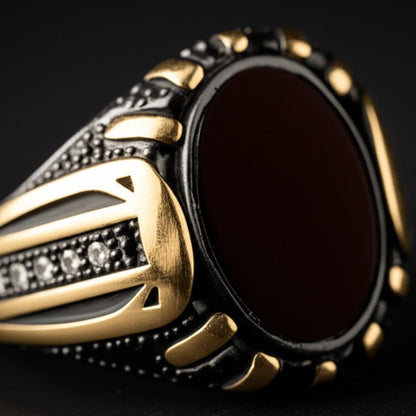 THE MEN THING Rings Royal Series - NIGHT EMPEROR RING - Pure Stainless Steel Men’s Black-Gold-Plated Ring – Statement Luxury Jewelry (Size : -19-21-27)