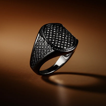 THE MEN THING Rings Royal Series - NIGHTFALL MESH RING - Pure Stainless Steel Men’s Black-Plated Ring – Statement Luxury Jewelry (Size : 16-19-21-24)
