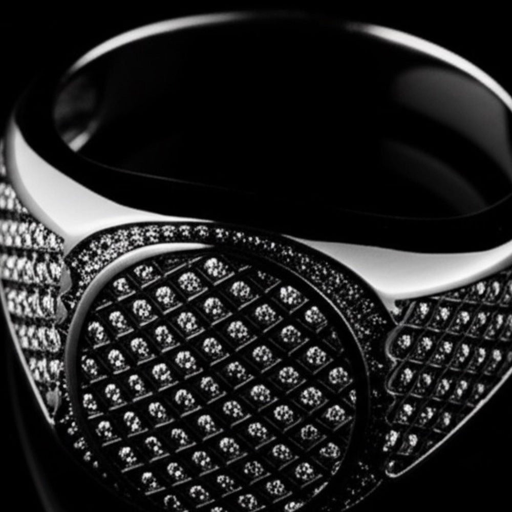 THE MEN THING Rings Royal Series - NIGHTFALL MESH RING - Pure Stainless Steel Men’s Black-Plated Ring – Statement Luxury Jewelry (Size : 16-19-21-24)