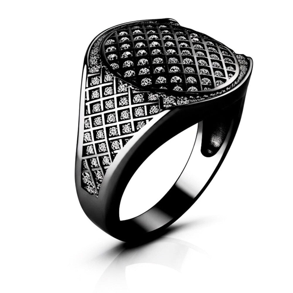THE MEN THING Rings Royal Series - NIGHTFALL MESH RING - Pure Stainless Steel Men’s Black-Plated Ring – Statement Luxury Jewelry (Size : 16-19-21-24)