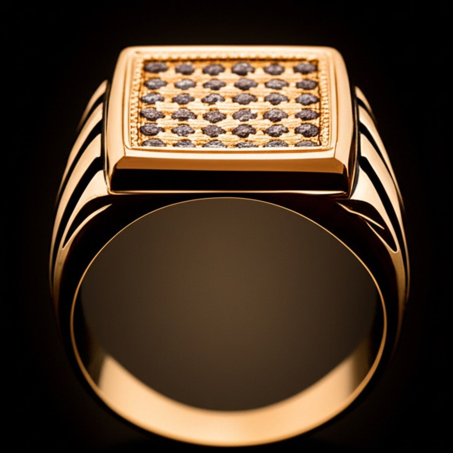 THE MEN THING Rings Royal Series - NIGHTFALL SQUARE RING - Pure Stainless Steel Men’s Gold-Plated Ring – Statement Luxury Jewelry (Size : 18-24)