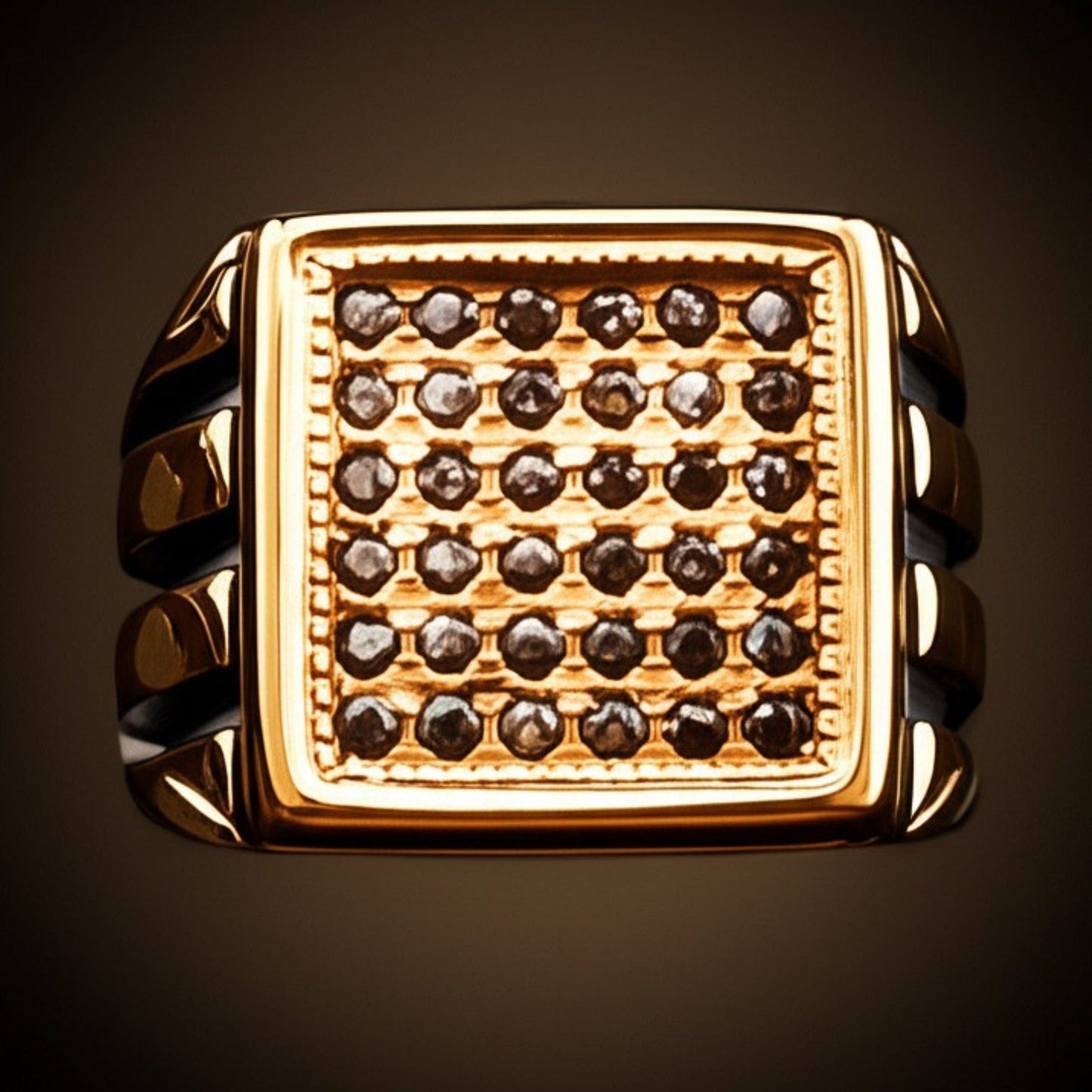 THE MEN THING Rings Royal Series - NIGHTFALL SQUARE RING - Pure Stainless Steel Men’s Gold-Plated Ring – Statement Luxury Jewelry (Size : 18-24)