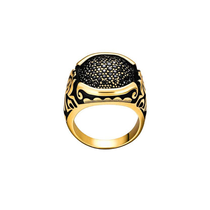 THE MEN THING Rings Royal Series - NIGHTFORGE SIGNET RING - Pure Stainless Steel Men’s Gold-Plated Ring – Statement Luxury Jewelry (Size : 19-22)
