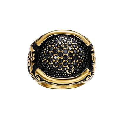 THE MEN THING Rings Royal Series - NIGHTFORGE SIGNET RING - Pure Stainless Steel Men’s Gold-Plated Ring – Statement Luxury Jewelry (Size : 19-22)
